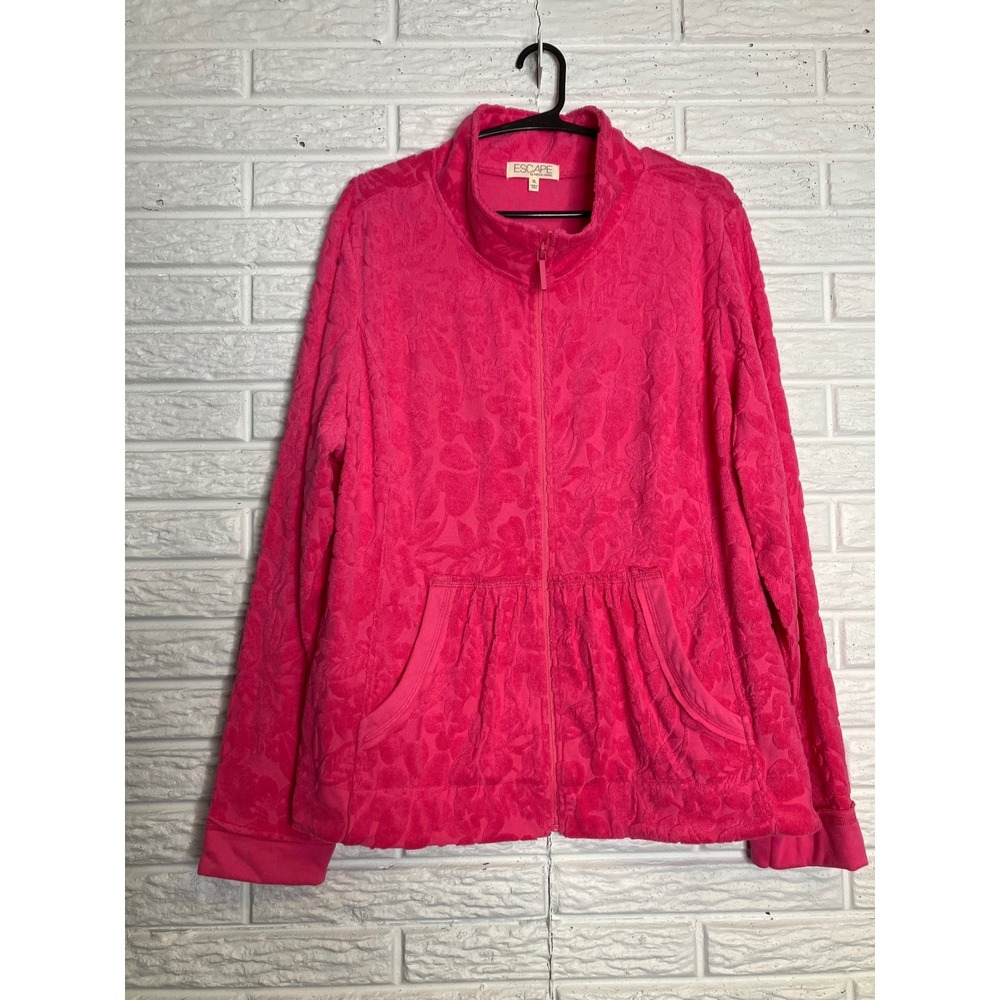 Escape Habitat Clothes Zip Jacket Women XL Pink Excellent Floral Terry Mock Neck